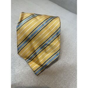 Tiffany & Co Yellow Blue White Striped Tie 100%‎ Silk Made In Italy 3.5"